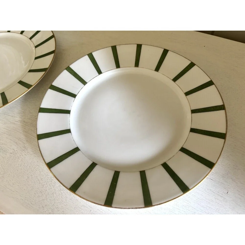Vtg Pair 2 Appetizer Salad Plates Limoges France 8.5” Stripe Gold Trim Art Deco